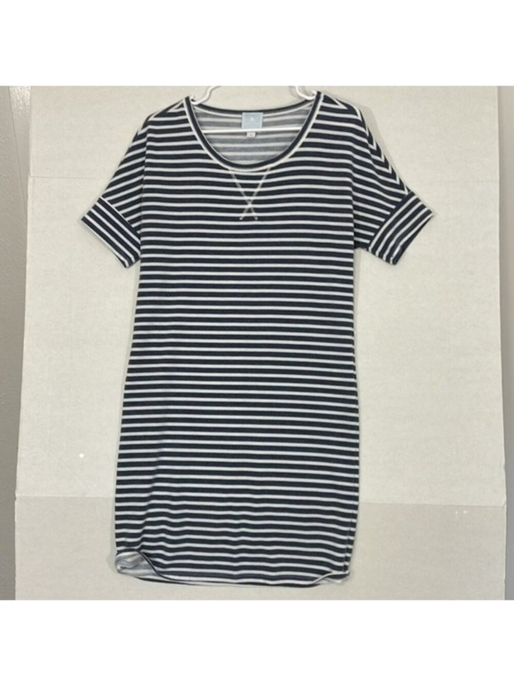 Sunday T-Shirt Dress, Soft Knit, Blue & White Stripe, XS
